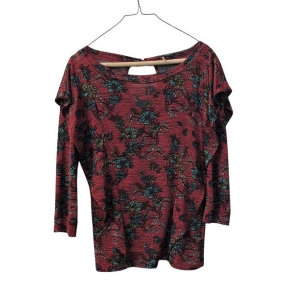 Free People Dock Street Red Floral Ruffle Stretch Top – Size XS - Picture 5 of 6